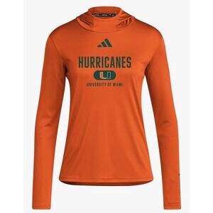 NWT - University of Miami Lightweight Orange Hoodie Women Sz L Adidas College